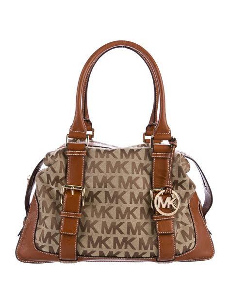 michael kors monogram bag brown|Michael Kors canvas shoulder bag.